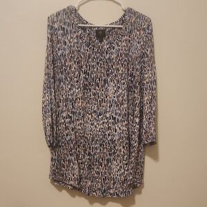 JM Collection Blue and Tan Patterned Blouse